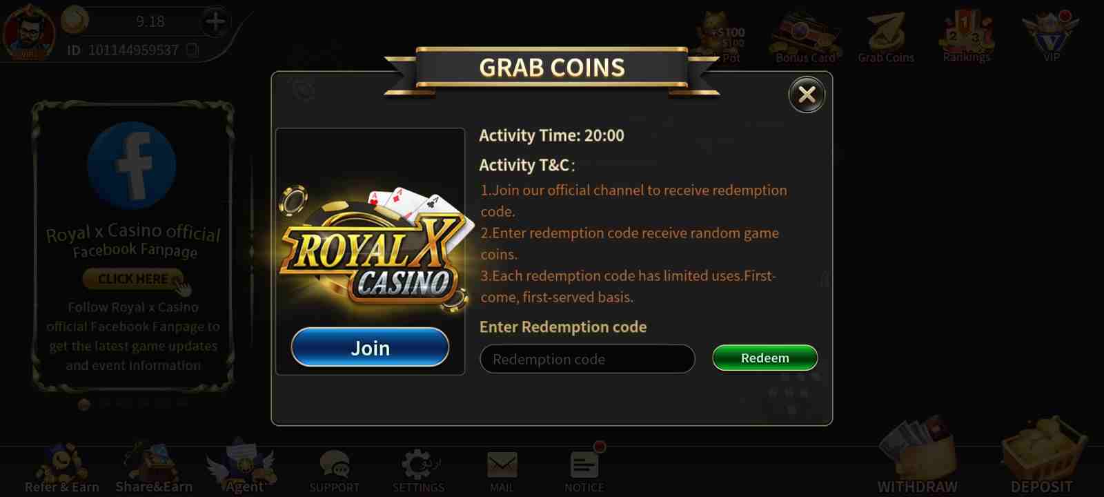 Royal x Casino Grab Coins
